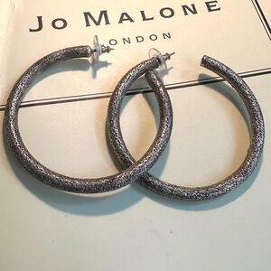 Large EUC Textured Antique-Look Silver Hoop Earrings Pierced VERY Lightweight
